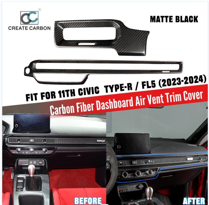 CREATE CARBON Dry Carbon Fiber Dashboard Cover Trim for Honda 11th Gen Civic Type R FL5 (LHD) - Premium Interior Upgrade