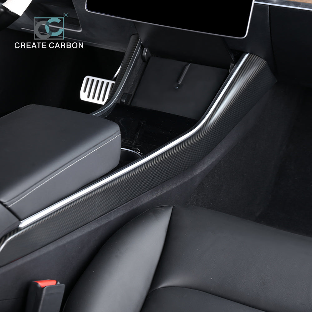 CREATE CARBON Dry Carbon Fiber Center Control Side Trim for Tesla Model 3 & Y - Premium Interior Upgrade