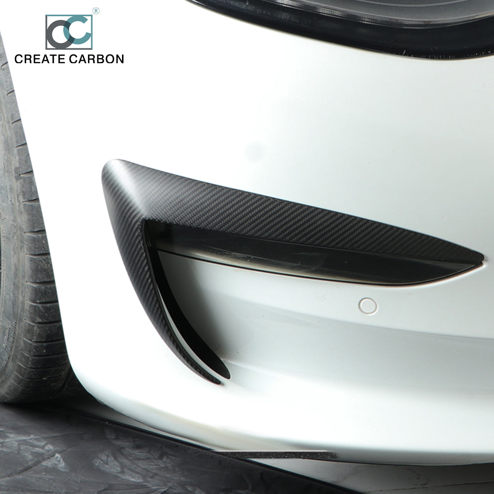 CREATE CARBON Dry Carbon Fiber Front Bumper Lip Spoiler for Tesla Model 3 (2017-2023) - Sporty Styling & Protection