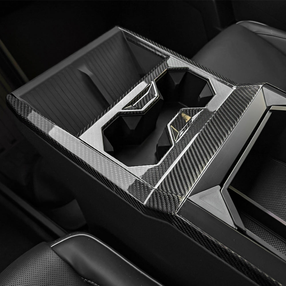 CREATE CARBON Real Carbon Fiber Center Console Cup Holder Panel Trim for Tesla Cybertruck / Cyberbeast (2024+)