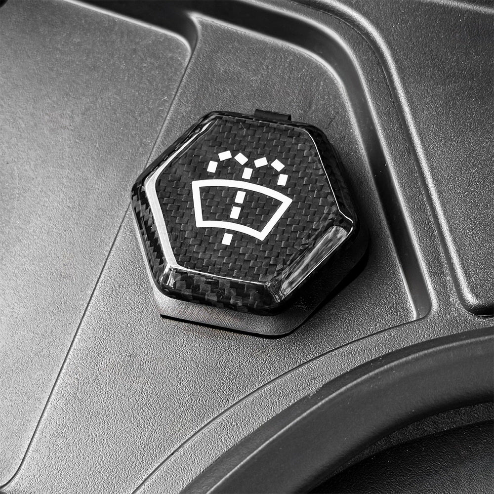 CREATE CARBON Real Dry Carbon Fiber Windshield Wiper Fluid Reservoir Overlay for Tesla Cybertruck (2024+)