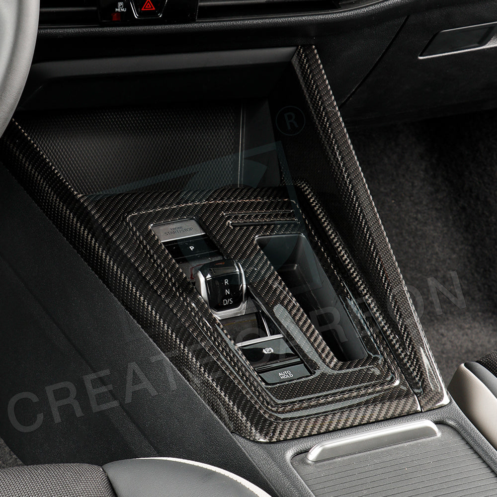 CREATE CARBON Dry Carbon Fiber Center Console Cover for VW Golf 8 - Sleek Interior Upgrade