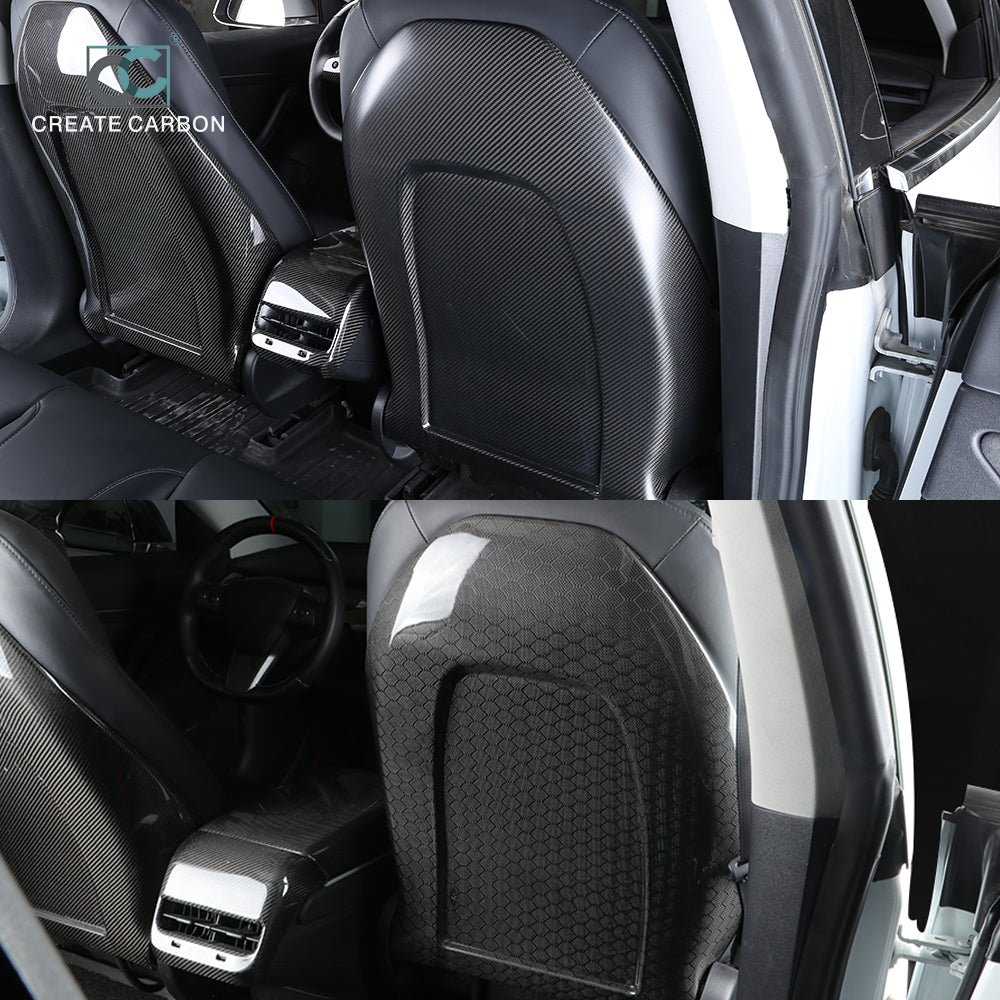 CREATE CARBON Dry Carbon Fiber Seat Back Cover Trim Replacement For Tesla Model 3 2017+