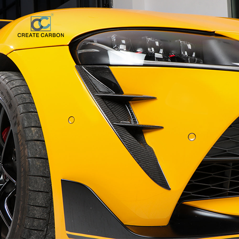 CREATE CARBON Carbon Fiber Front Fog Light Covers & Front Bumper Spoiler for Toyota Supra A90 MK5 - Performance Upgrade