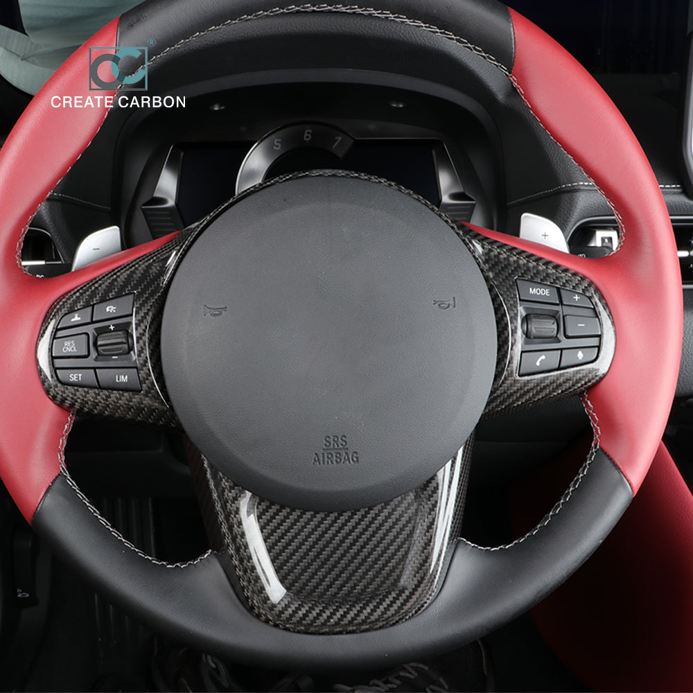 CREATE CARBON Dry Carbon Fiber Steering Wheel Panel Cover Trim For Toyota Supra MK5 A90 2019+