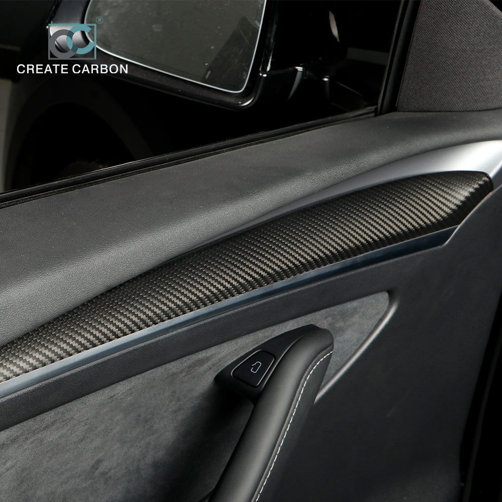 CREATE CARBON Dry Carbon Fiber Front Door Inner Armrest Panel Cover for Tesla Model 3 & Y - Stylish Interior Upgrade