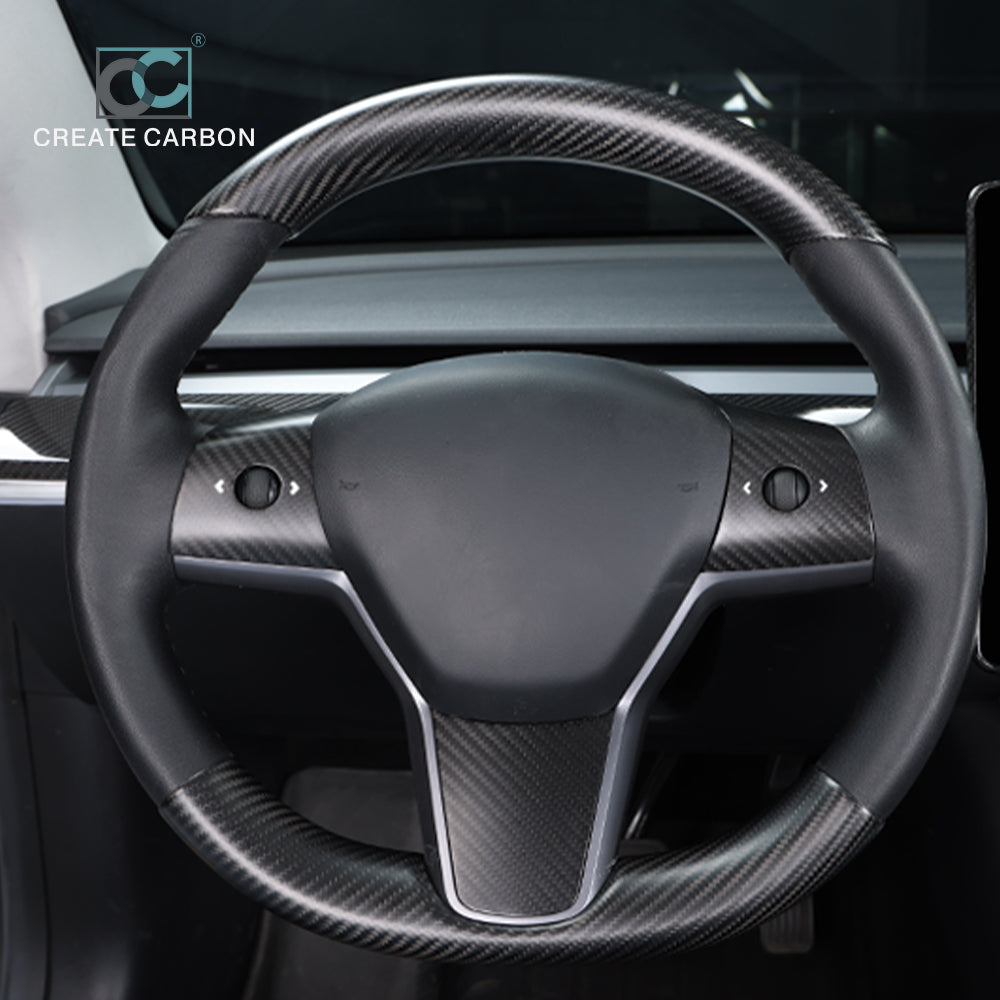 CREATE CARBON Dry Carbon Fiber Steering Wheel Embedded Cover for Tesla Model 3 & Y - Premium Sporty Upgrade