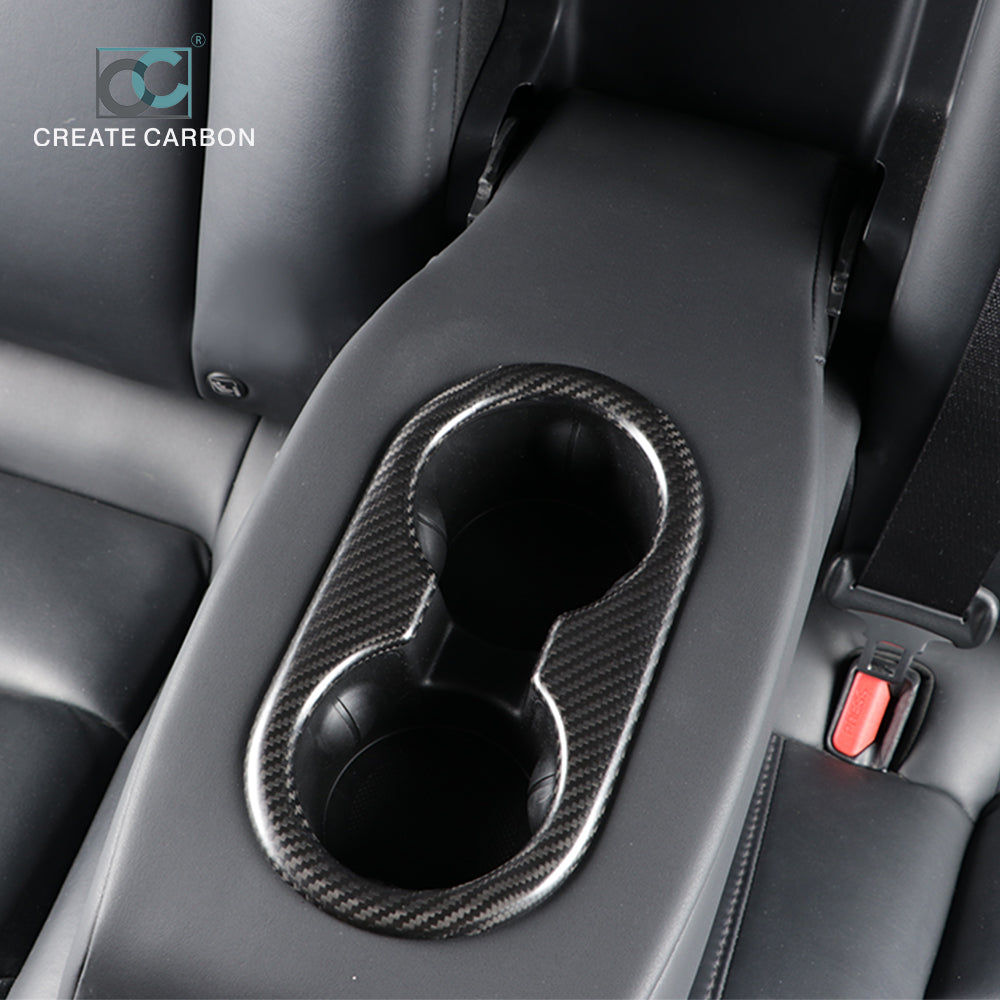 JSWAN Dry Carbon Fiber Cup Holder Cover for Tesla Model 3 & Y - Stylish Protection & Upgrade