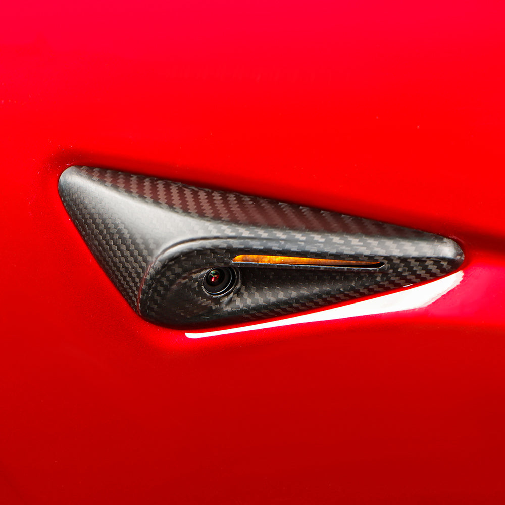 Create Carbon 2pcs Dry Carbon Fiber Side Camera Protection Cover for Tesla Model 3 Highland