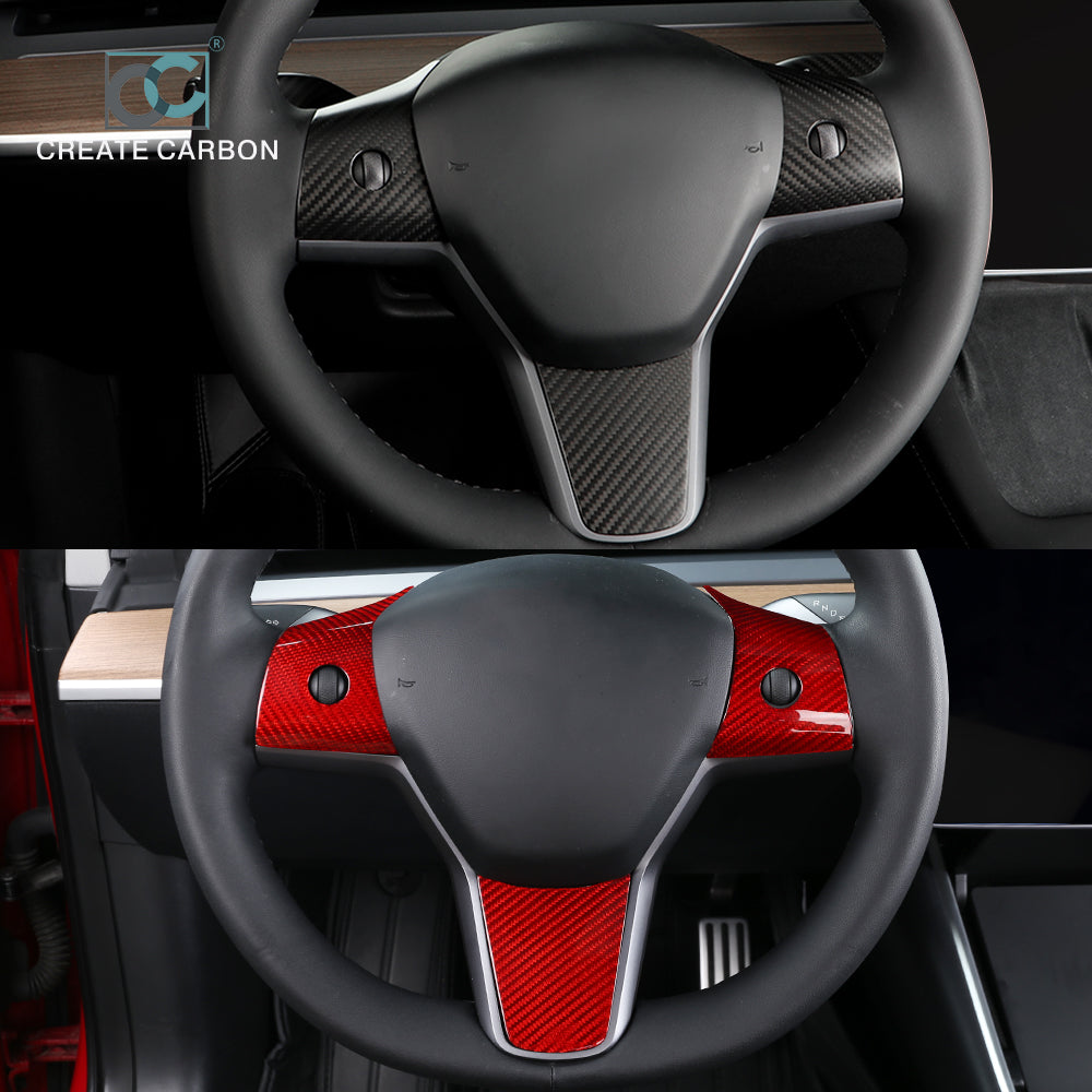 CREATE CARBON Dry Carbon Fiber Steering Wheel Cover 3pcs for Tesla model 3 Y