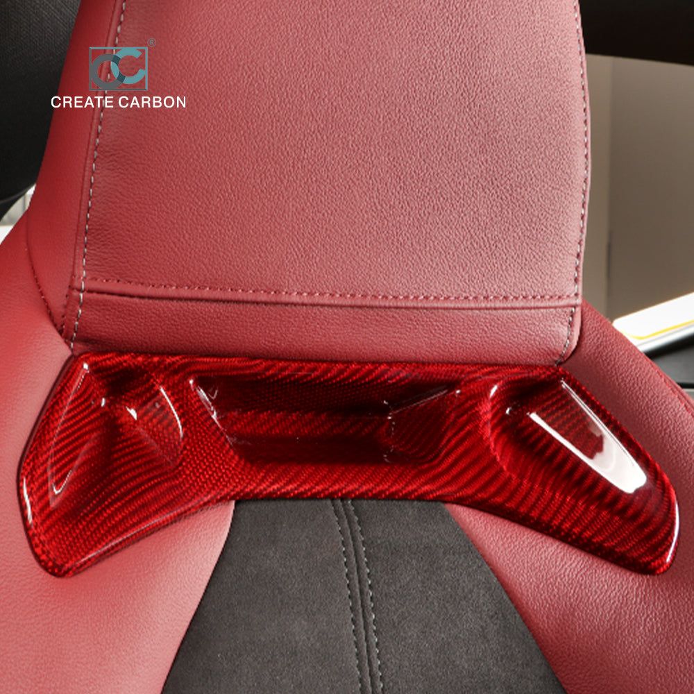 CREATE CARBON 2pcs Matte Carbon Fiber Seat Headrest Trim Covers for Supra MK5 A90 (2019-2024) - Stylish Interior Upgrade