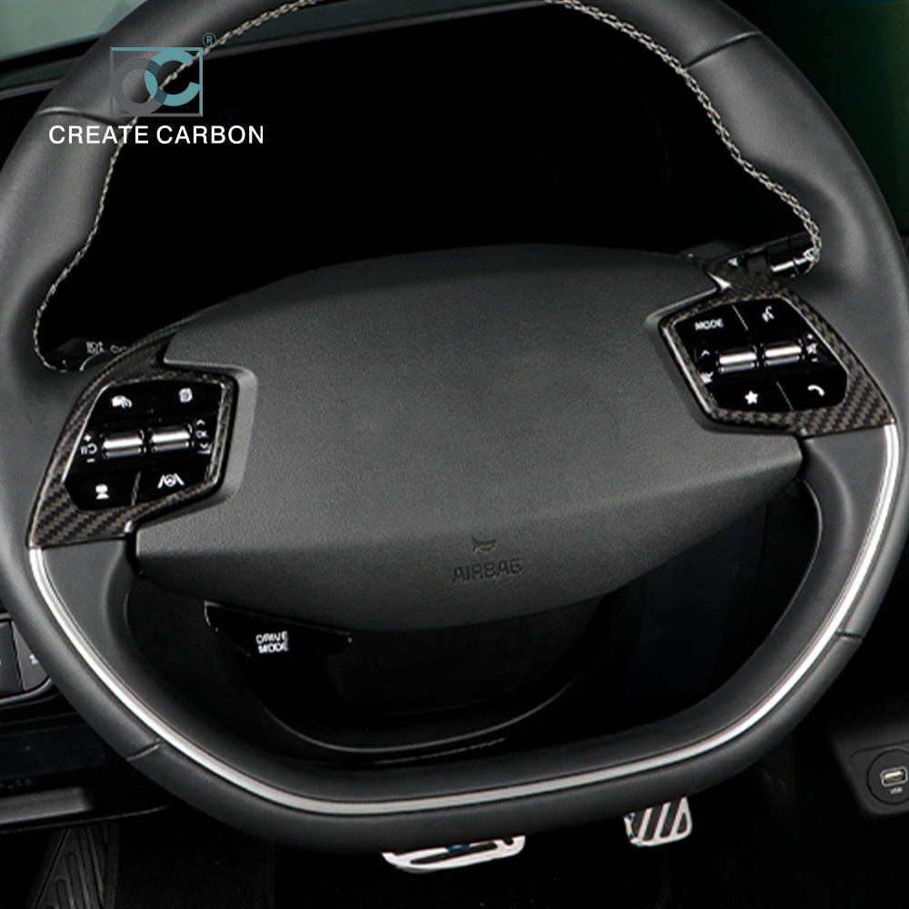 CREATE CARBON 2pcs Real Carbon Fiber Steering Wheel Panel Covers for KIA EV6 GT/GT Line (2021+) - Premium Interior Upgrade