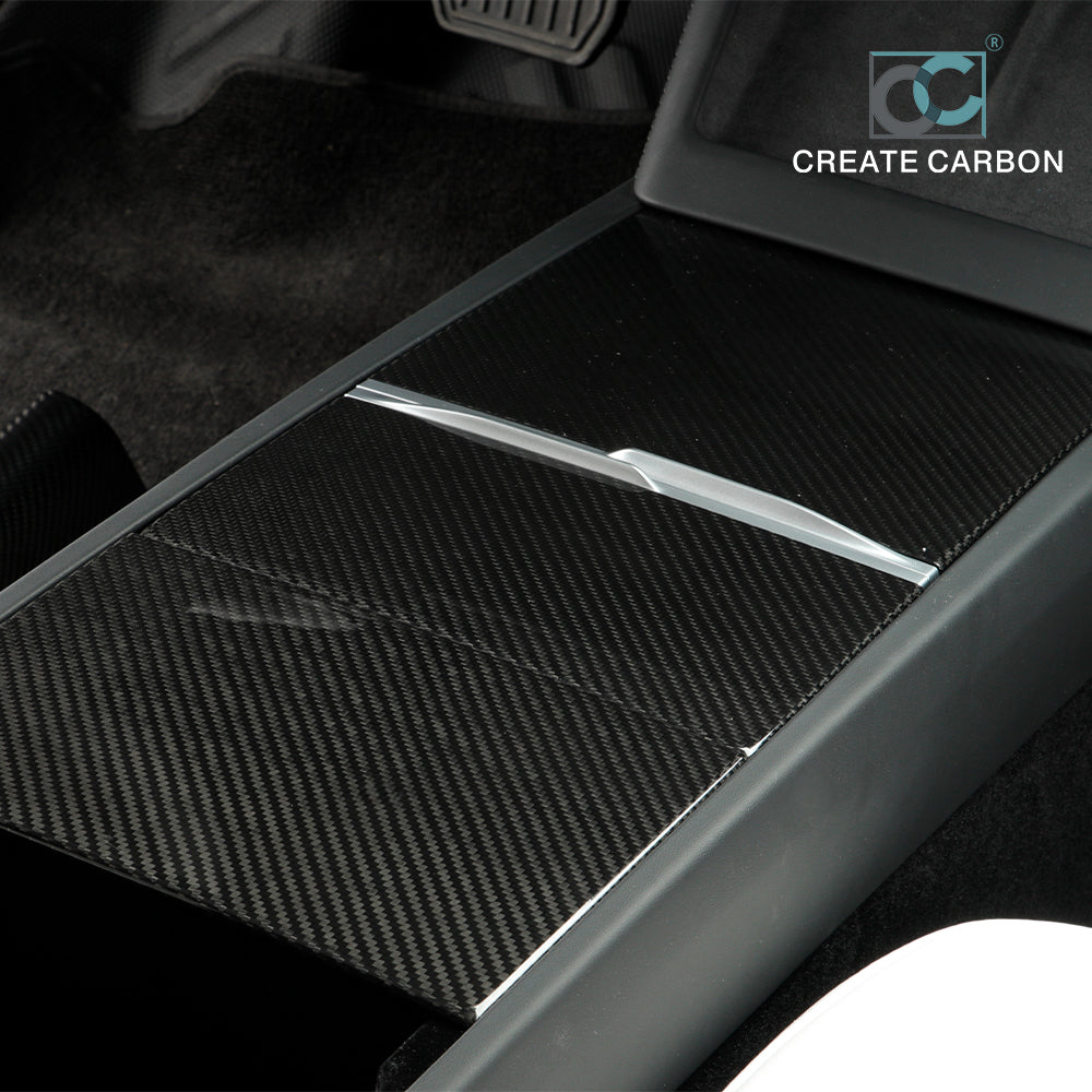 CREATE CARBON Dry Carbon Fiber Center Console Trim Cover For Tesla Model 3 Highland(2024)