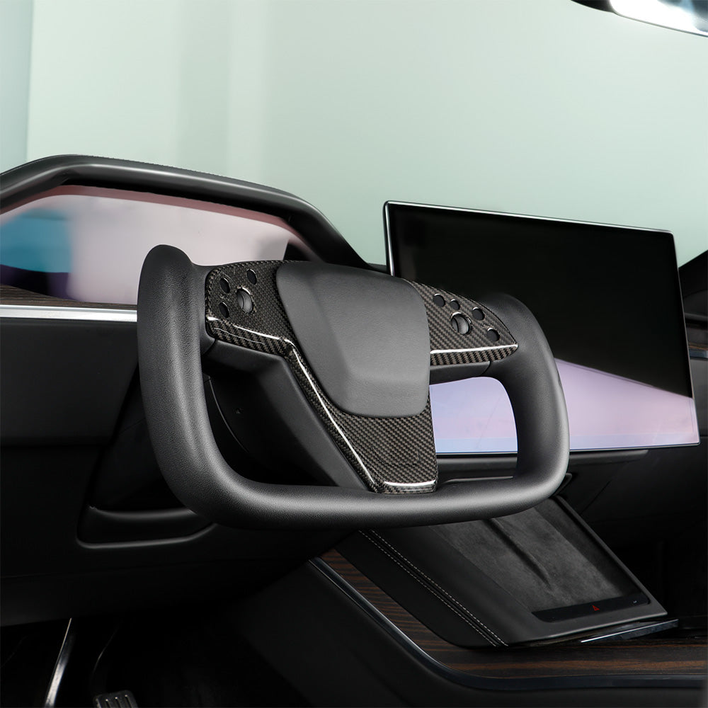 Real Carbon Fiber Steering Wheel Trim for Tesla Model S & Model X (2021+) - Premium Interior Accent