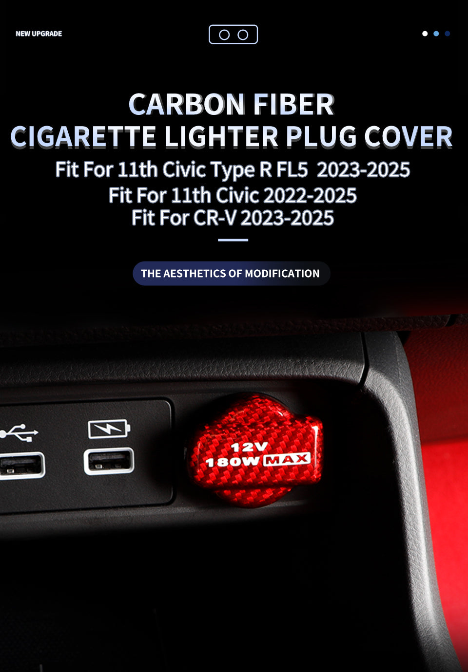 Dry Carbon Fiber Cigarette Lighter Warning Cover Fit for Honda Civic Type R FL5 2023+