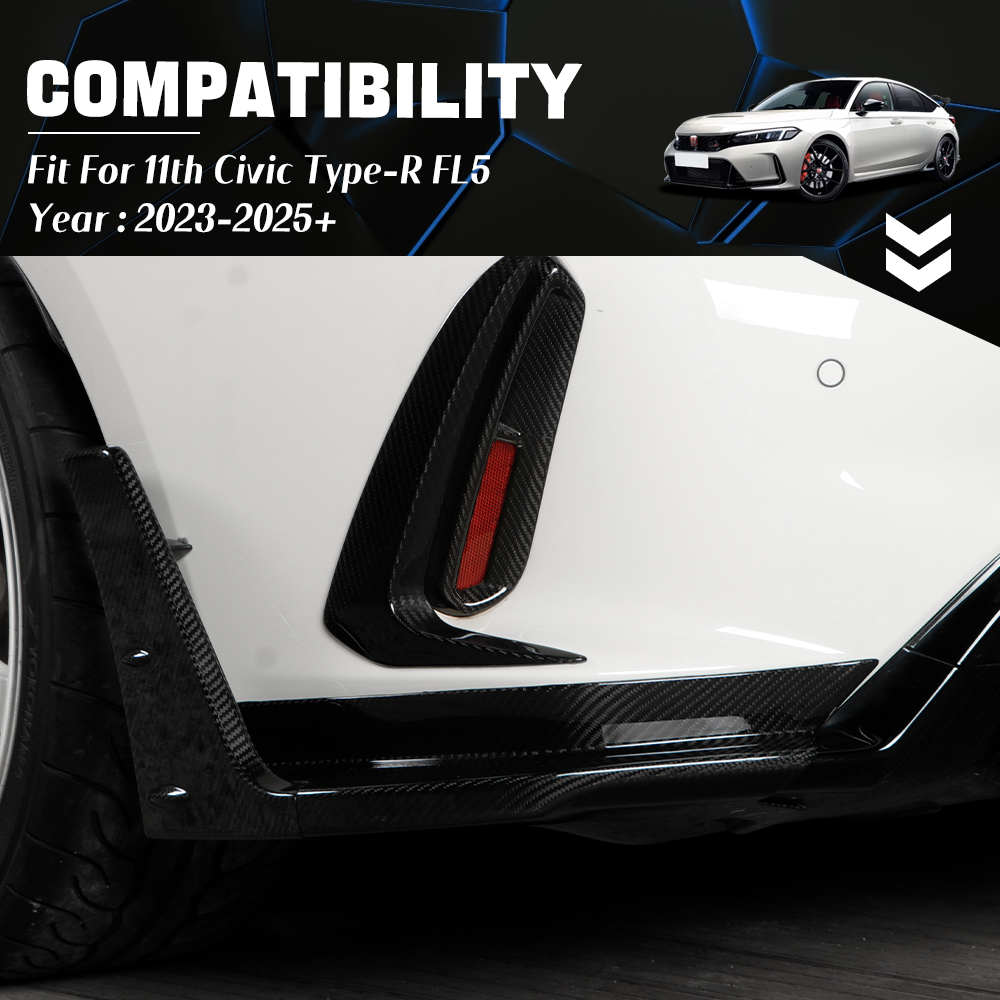 CREATE CARBON Carbon Fiber Rear Bumper Splitters for Honda Civic Type R FL5 2023-2025+ Rear Lip Diffuser Extensions