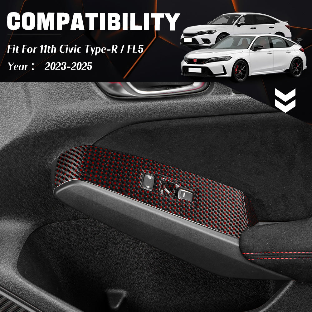 Dry Carbon Fiber Window Lift Button Panel Cover For 11th Civic Type R FL5(LHD)