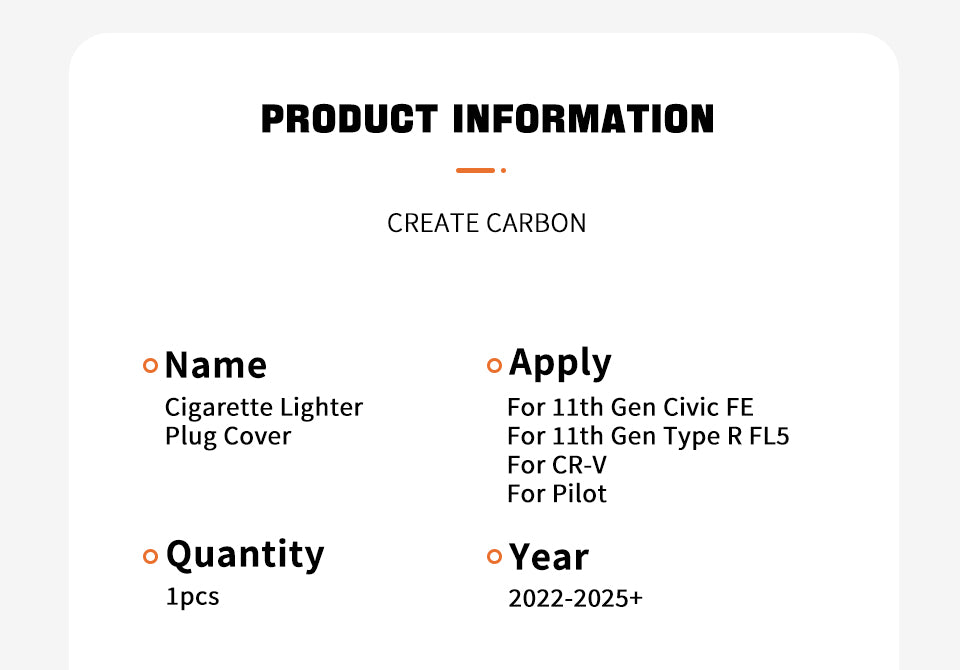 Carbon Fiber Cigarette Lighter Cap Compatible with Honda 11th gen Civic Type R FL5 CRV Pilot (2023 to 2026) Center Console Cigarette Lighter Plug Cover Trim Interior