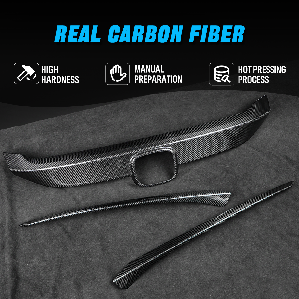 Real Carbon Fiber Front Grille Cover & Headlight Eyebrow Cover For Honda Civic Type R FK8 (2017–2021)